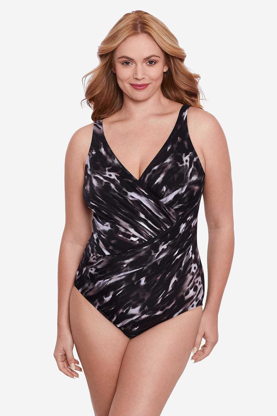 Miraclesuit Plus Size Tempest Oceanus One Piece Swimsuit Black/Brown Wholesale