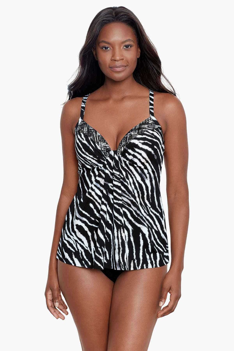 Miraclesuit Tigre Sombre Marina Tankini Top Black/White Best