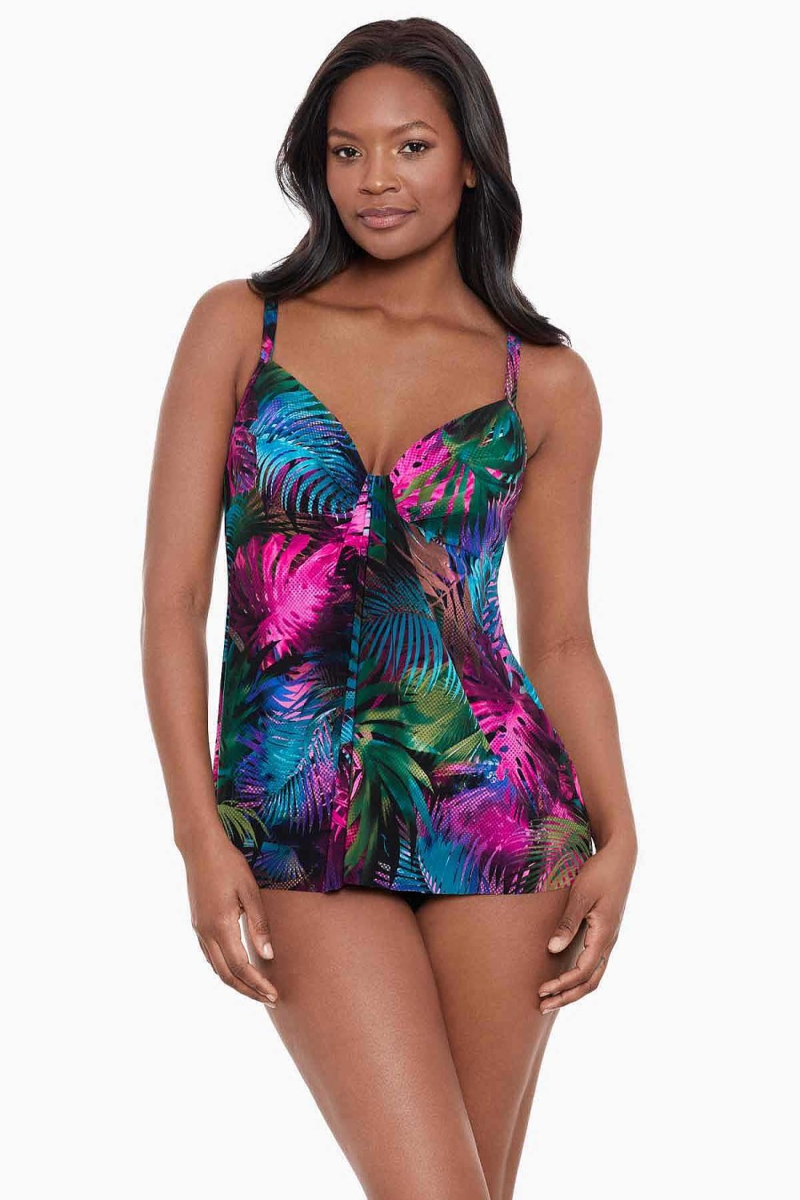 Miraclesuit Pixel Palmas Marina Tankini Top Black/Multi Best