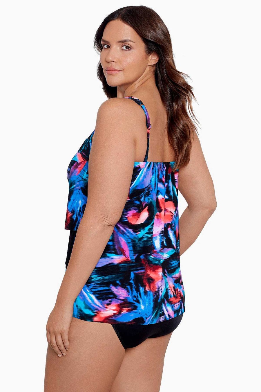 Miraclesuit Plus Size Fuego Floral Mirage Tankini Top Black/Multi Hot