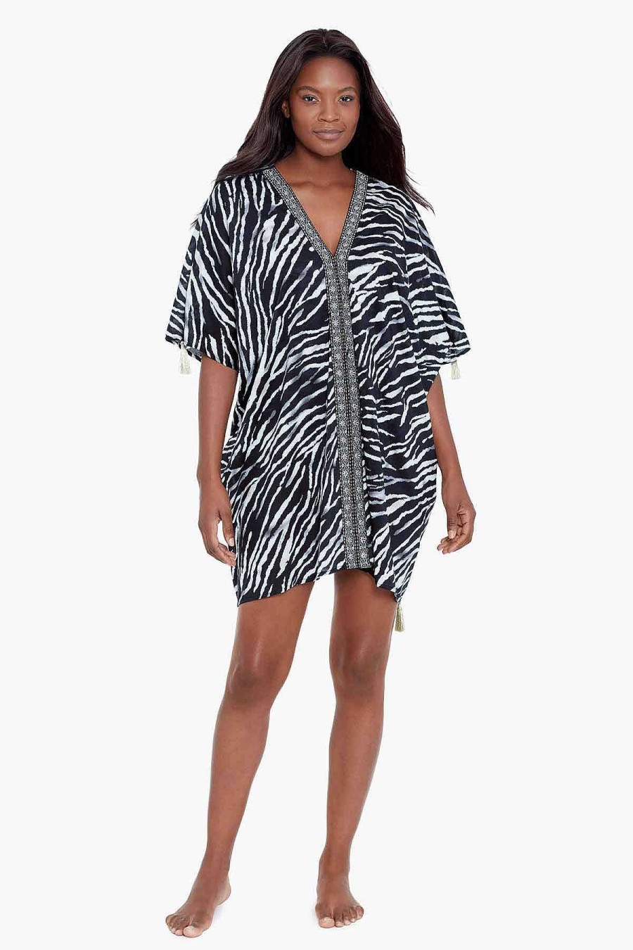 Miraclesuit Tigre Sombre Caftan Swim Cover Up Black/White Hot