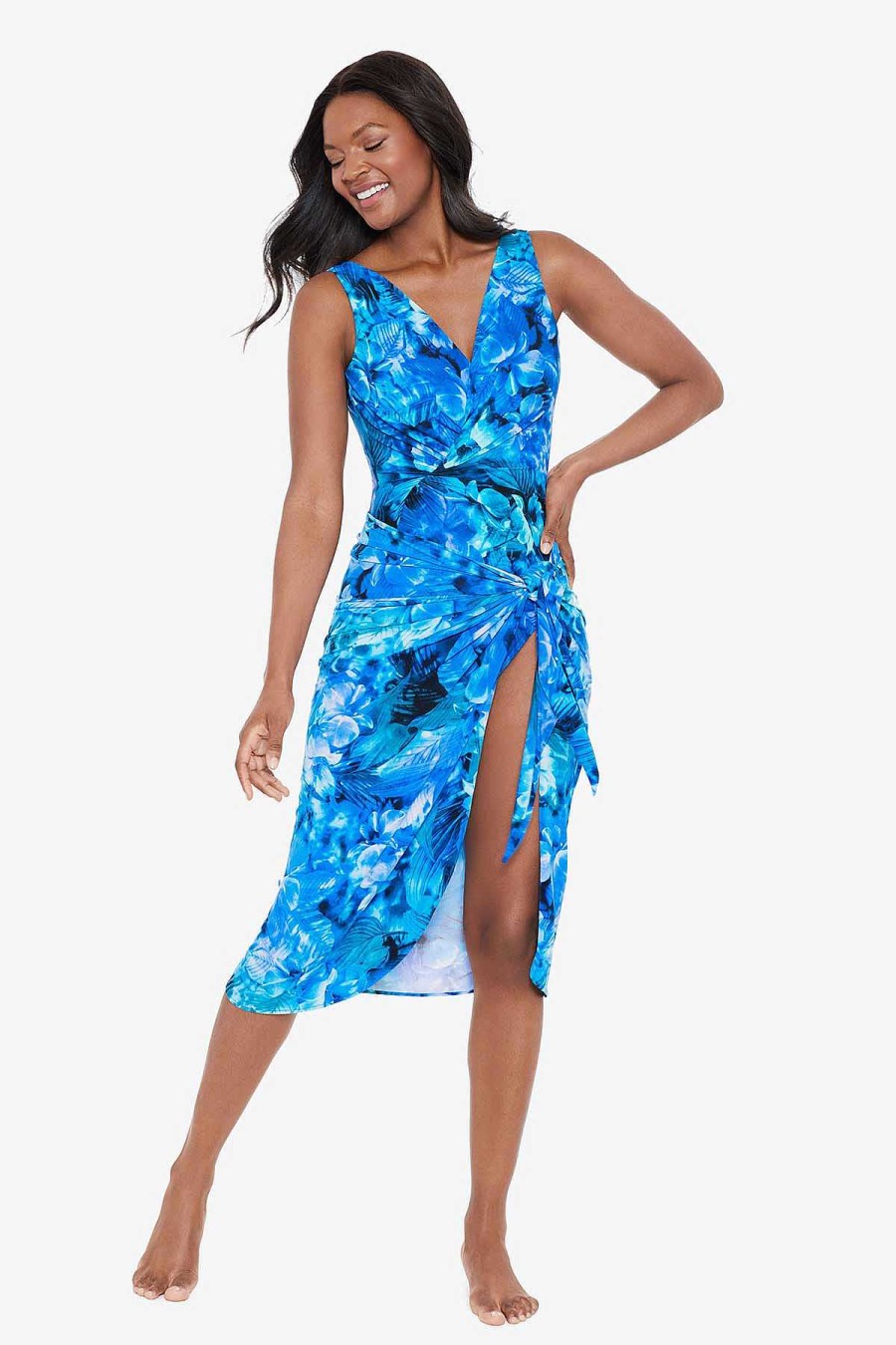 Miraclesuit Sous Marine Long Sarong Swim Cover Up Blue/Multi New