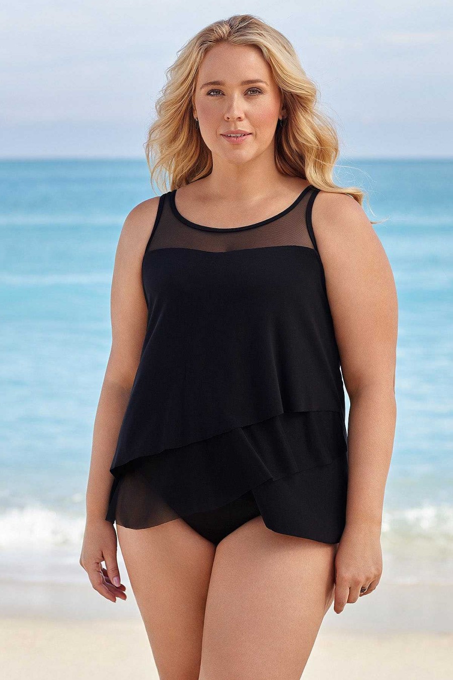 Miraclesuit Plus Size Illusionists Mirage Underwire Tankini Top Black Hot