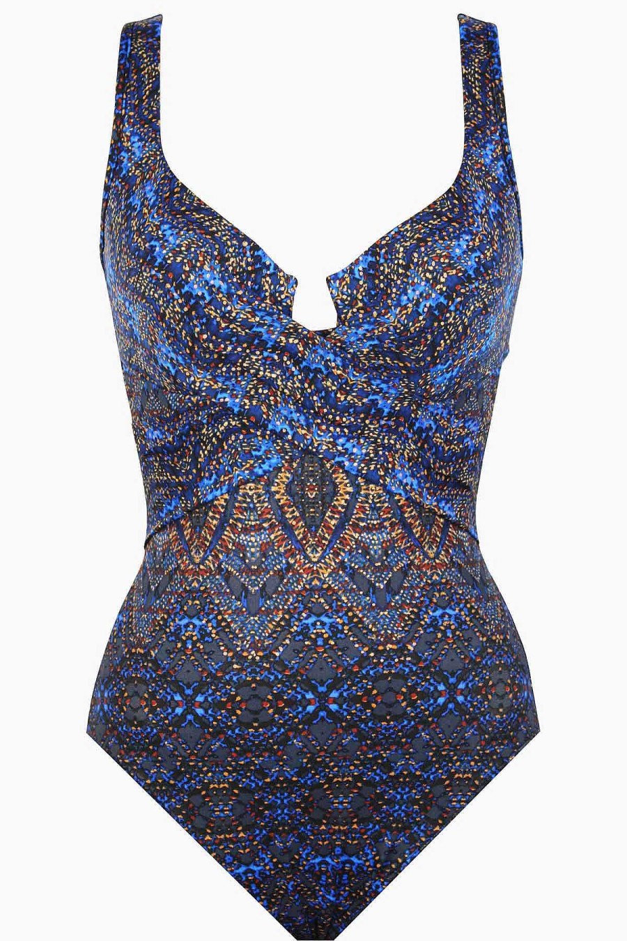 Miraclesuit Thebes Criss Cross Escape One Piece Swimsuit Blue/Multi Hot